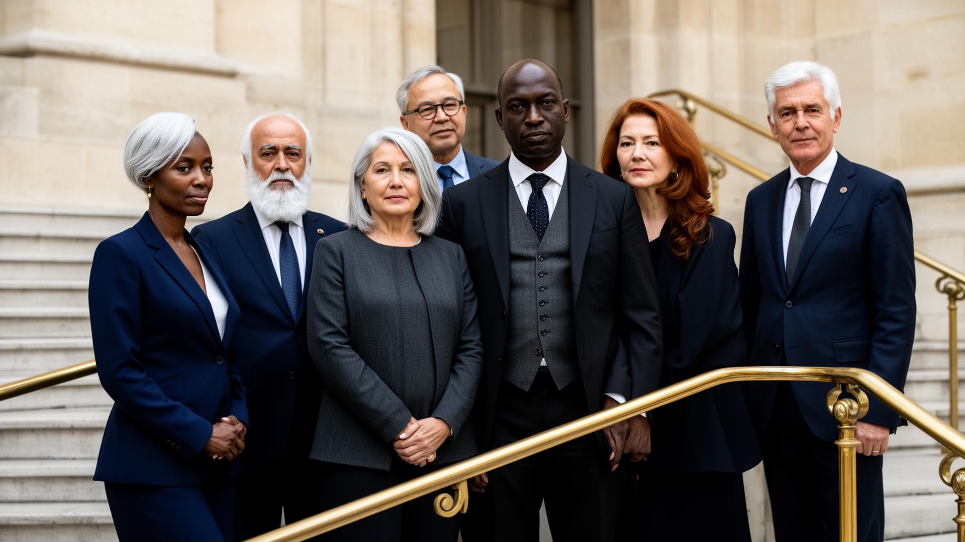 Conseil institutionnel diversifié de l'IEGSI réuni sur le perron d'un édifice européen
