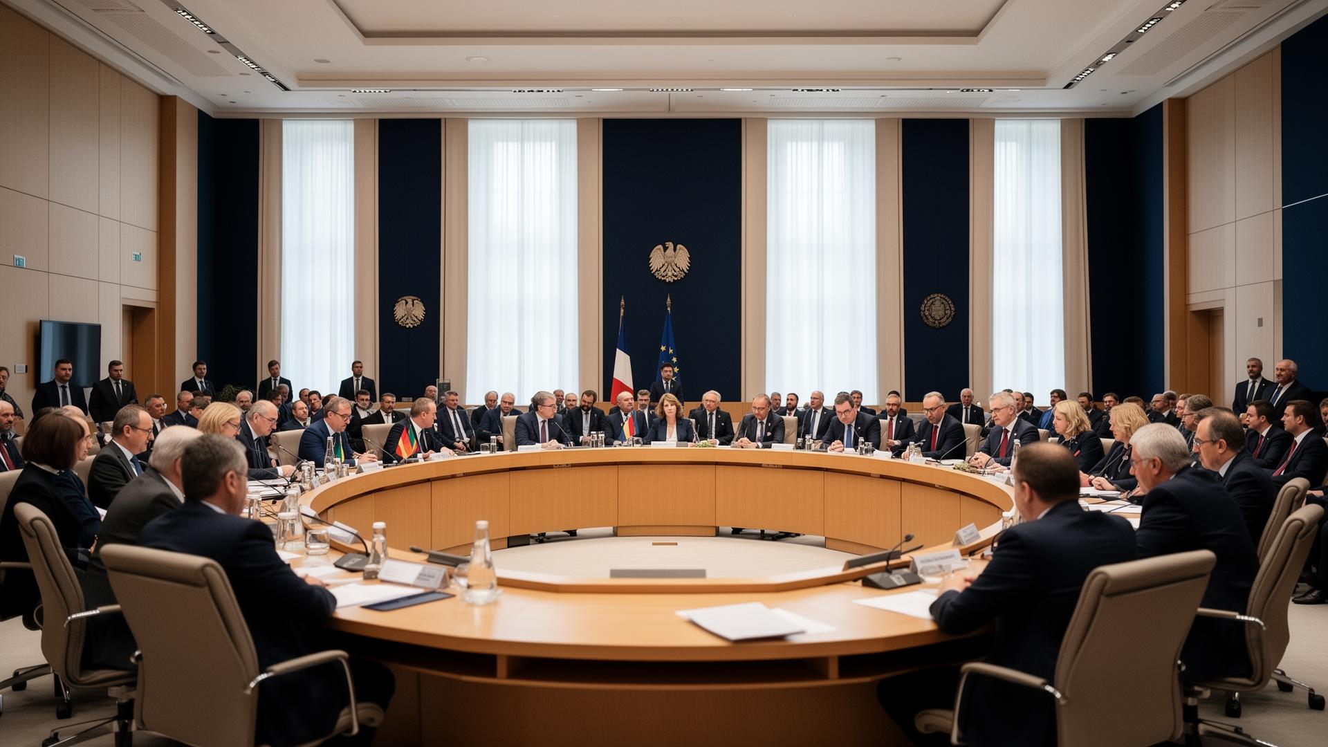 Forum institutionnel : décideurs réunis autour d'une table de conférence